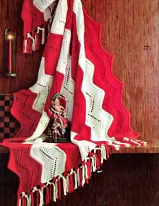 Red and White Striped Afghan | Number 742-10 | Afghan Pattern
