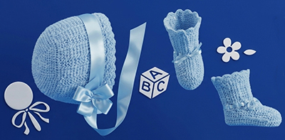Crocheted Booties and Cap Pattern #3116