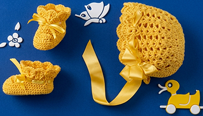 Crocheted Booties and Cap Pattern #3117