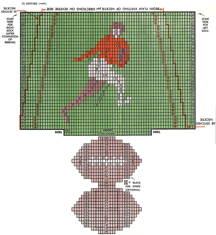 Football Player Socks and Necktie Pattern #7292 chart
