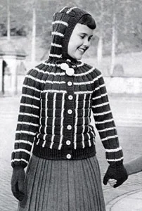 Hooded Cardigan Sweater & Mittens Patterns